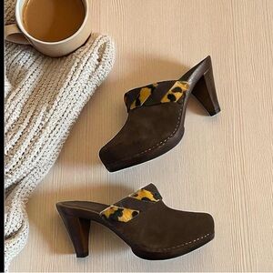Leopard Accent Chocolate Brown Clogs